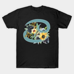 Cancer Horoscope Zodiac Blue Sunflower Design T-Shirt